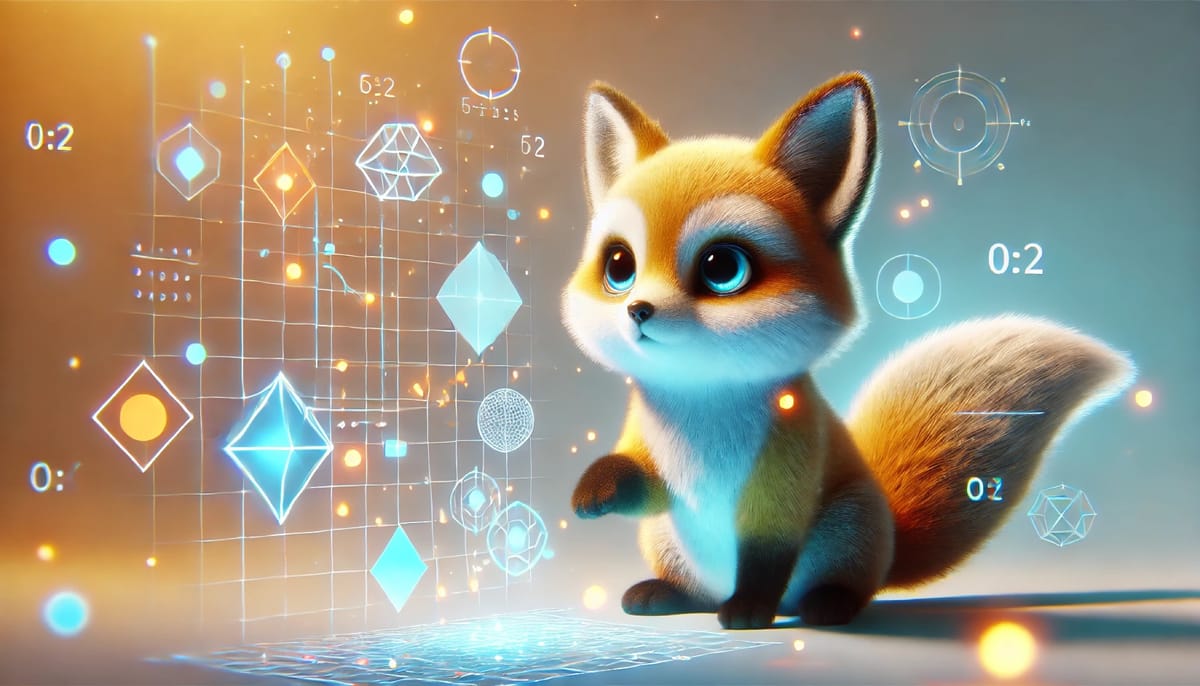 An image of a cute furry animal looking at a grid of symbols providing an abstract representation of array computation.