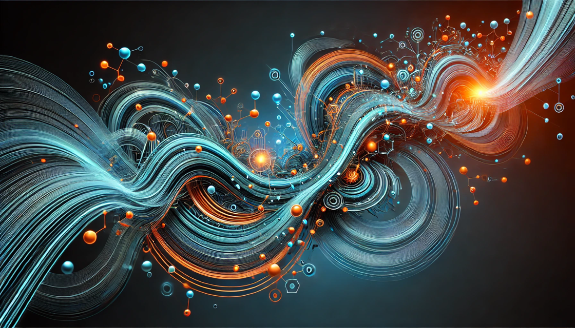 An abstract visualization symbolizing growth and innovation, with intricate flowing patterns and interconnections.